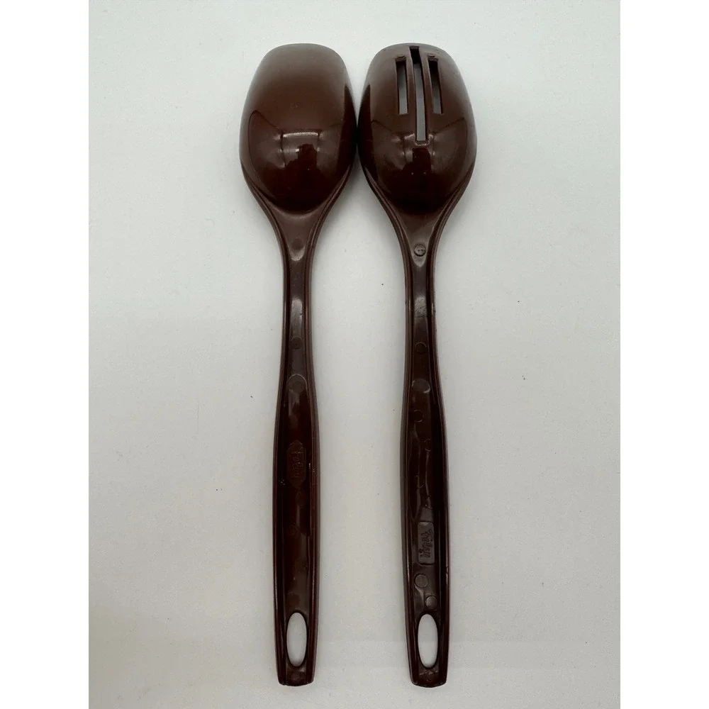 Foley Brown Melamine Salad Serving Spoon & Fork Set Vintage Mid Century